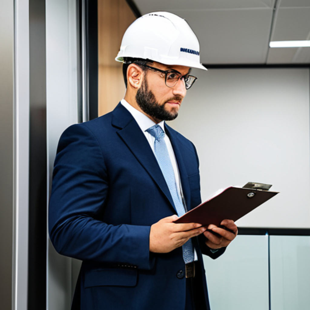 **Prompt:** "A responsible building manager, fully clothed in professional attire, reviewing a lift inspection report in a well-lit office. Safe for work, appropriate content, perfect anatomy, correct proportions, professional, modest clothing, family-friendly, ensuring elevator safety regulations are met, high quality."