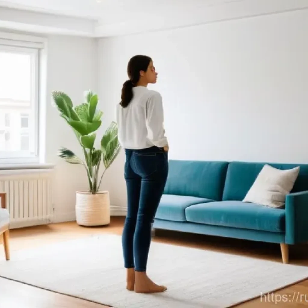 누수 탐지와 해결 - **Prompt:** A young woman, dressed in a comfortable long-sleeved shirt and jeans, stands in a modern...