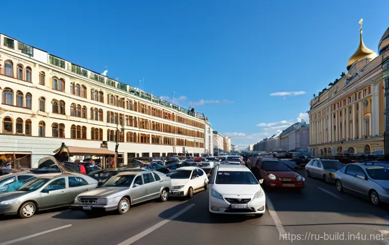 주차장 자동화 장비 설치 - Image Prompt 1: Urban Parking Chaos in a Russian Metropolis** 주차장 자동화 장비 설치 - Image Prompt 1: Urban Parking Chaos in a Russian Metropolis**