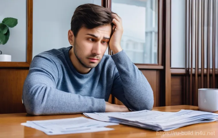 관리비 회계 처리 - **Confused Citizen with Russian Utility Bills:**
Prompt: "A realistic photograph of a young or m...