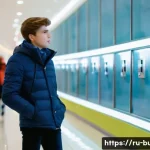 공용 전기 시설 안전 검사 - **Prompt:** A young adult, dressed in casual, modest clothing, standing in a brightly lit, contempor...